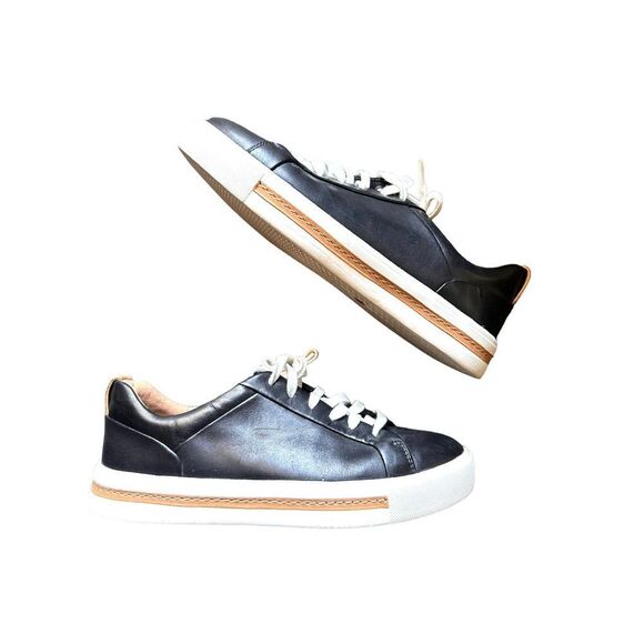 CLARKS Un Maui Lace Black‎ Leather Sneakers Sz 6 - Picture 2 of 5